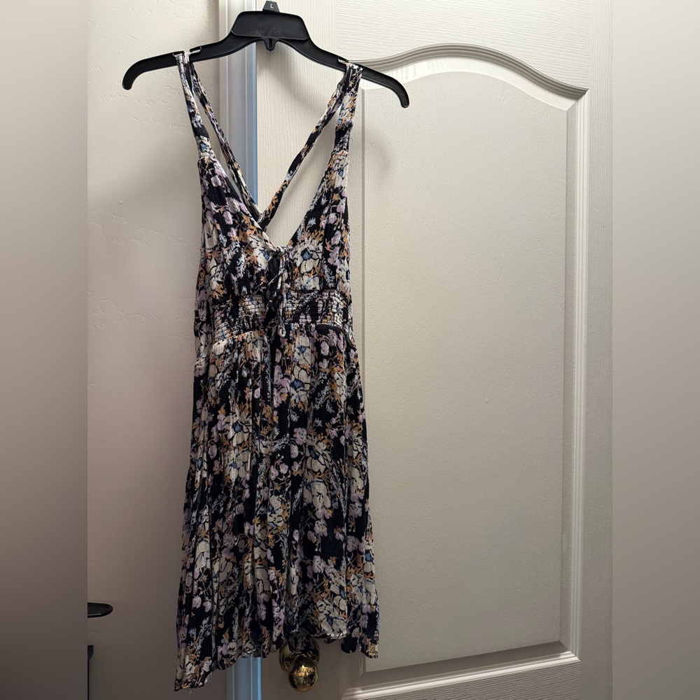 Black Floral Crisscross Back Dress Boho Cottagecore